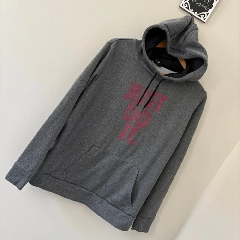 Nike L Just Do It Gray Pink Hoodie Sweatshirt Preppy Sporty Athletic Outdoors